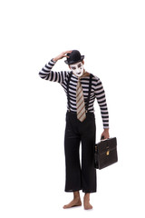 Mime with briefcase isolated on white background 