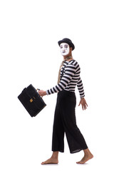 Mime with briefcase isolated on white background 