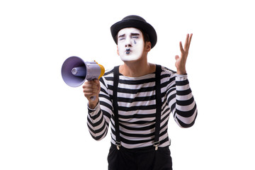 Mime with megaphone isolated on white background