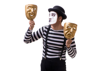 Mime with masks isolated on white background