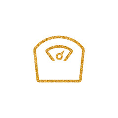 Fishing scale icon in gold glitter texture. Sparkle luxury style vector illustration. © puruan