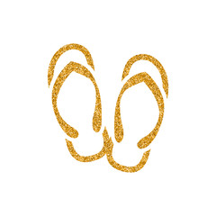 Slipper sandal icon in gold glitter texture. Sparkle luxury style vector illustration.