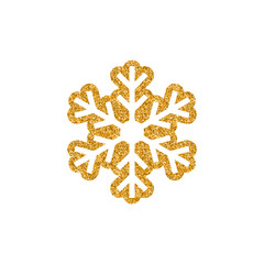 Snowflake icon in gold glitter texture. Sparkle luxury style vector illustration.