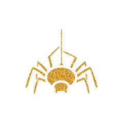 Spider icon in gold glitter texture. Sparkle luxury style vector illustration.