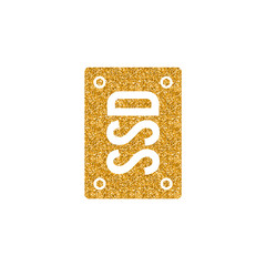 Solid state drive icon in gold glitter texture. Sparkle luxury style vector illustration.