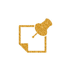 Sticky note icon in gold glitter texture. Sparkle luxury style vector illustration.