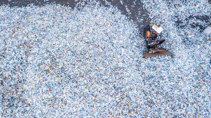 Aerial top view  large garbage bottle pile background, Garbage pile in trash dump, Waste from...