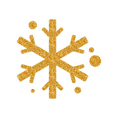 Snowflakes icon in gold glitter texture. Sparkle luxury style vector illustration.