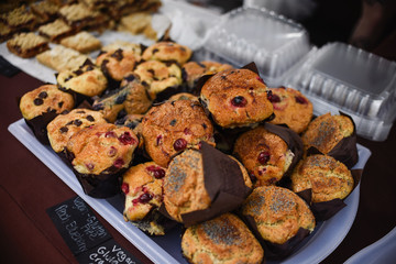 freshly baked muffins at a artisan's farmers market