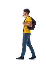 Young student with backpack isolated on white 