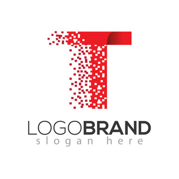 T letter data tech logo concept. letter with data vector template