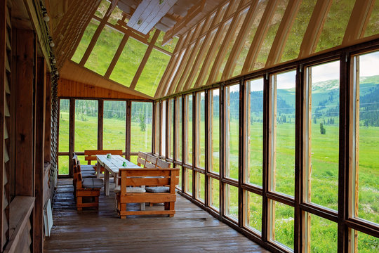 Empty veranda with panoramic glazing