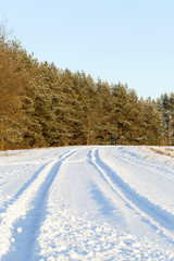Obraz premium Track on a snow-covered road