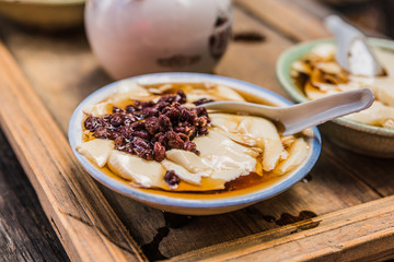 Traditional Chinese soy bean pudding with Black beans