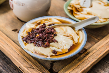 Traditional Chinese soy bean pudding with Black beans
