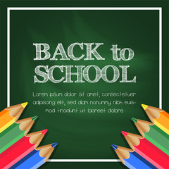 realistic Back to School on the chalkboard with pencil color Background Banner