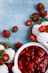 Dessert with slices of strawberries