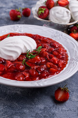 Dessert with slices of strawberries