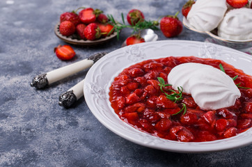 Dessert with slices of strawberries