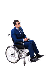 Fototapeta premium Businessman with wheelchair isolated on white background