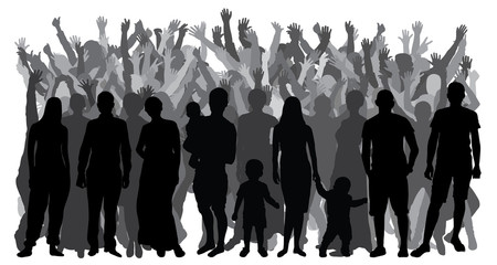 Silhouettes of people standing in full growth, crowd. Vector
