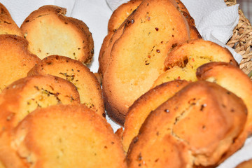 close-up of toast and seasoned with various spices