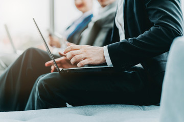 casual business meeting with laptop smartphone coffee creativity ideas concept