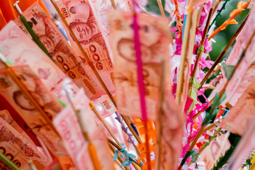 Beautiful design of Thai money for fund raising to offering robes to Buddhist priests at monastery. Donation for developer in temple.