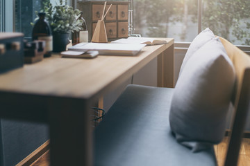 work at home desk corner with modern desk and chair