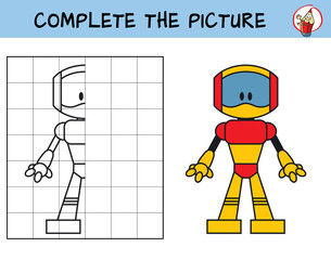 Robot. Copy the picture. Coloring book. Educational game for children. Cartoon vector illustration