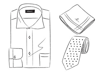 メンズビジネスアイテム　Yシャツ　ハンカチ　ネクタイ　イラスト