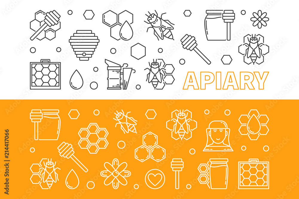 Poster apiary vector 2 banners set in thin line style