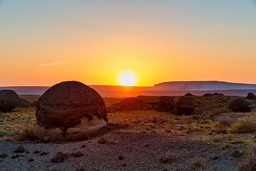 The wonderful Golden Hour with Round Rocks at sunset in Naizatau of Mangystau, Kazakhstan