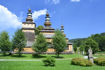 Fototapeta premium Ancient greek catholic wooden church in Krempna, Beskid Niski, Poland