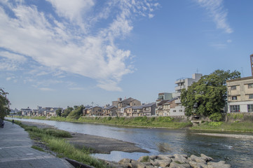 Fototapeta na wymiar Along The Kamo River Kyoto Japan 2015