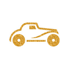 Naklejka premium Vintage car icon in gold glitter texture. Sparkle luxury style vector illustration.