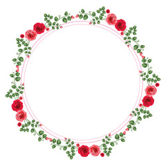 Beautiful Rose Flower Floral Wreath Circle Frame Flat Illustration