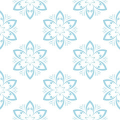 Fototapeta na wymiar Blue floral seamless pattern on white background