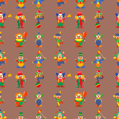 Clown cute characters performer carnival actor makeup juggling human seamless pattern background vector illustration.