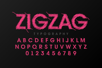 Zigzag font stitched with thread, embroidery font alphabet letters and numbers
