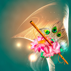 Vector concept hare krishna lotus and flute. © Juli Rose