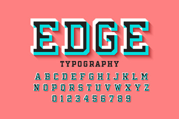 Stylised colorful 3d font Edge, alphabet letters and numbers