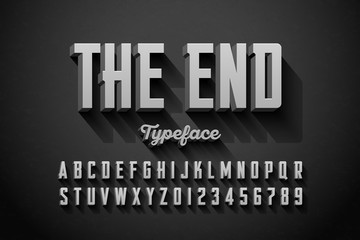 Retro style condensed font, The End title