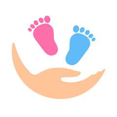 hand of a mother with footprints of a boy and a girl