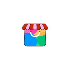 Colorful shopping bag market logo.