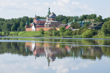 Fototapeta na wymiar View of the Old Ladoga Nikolsky monastery in the solar June morning. Old Ladoga, Russia