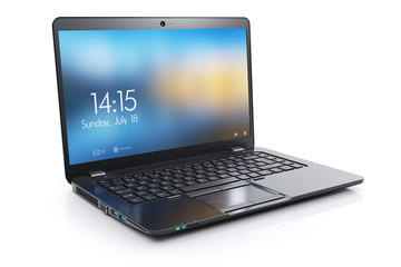 Fototapeta Black modern laptop with open display. 3d render obraz