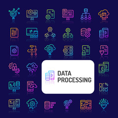 Data Processing Gradient Line Icon Set (EPS 10)