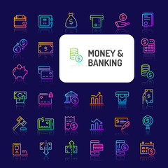 Money & Banking Gradient Line Icon Set (EPS 10)