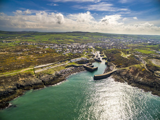 Aerial view of Amlwch Harbour on Anglesey, North Wales, UK.